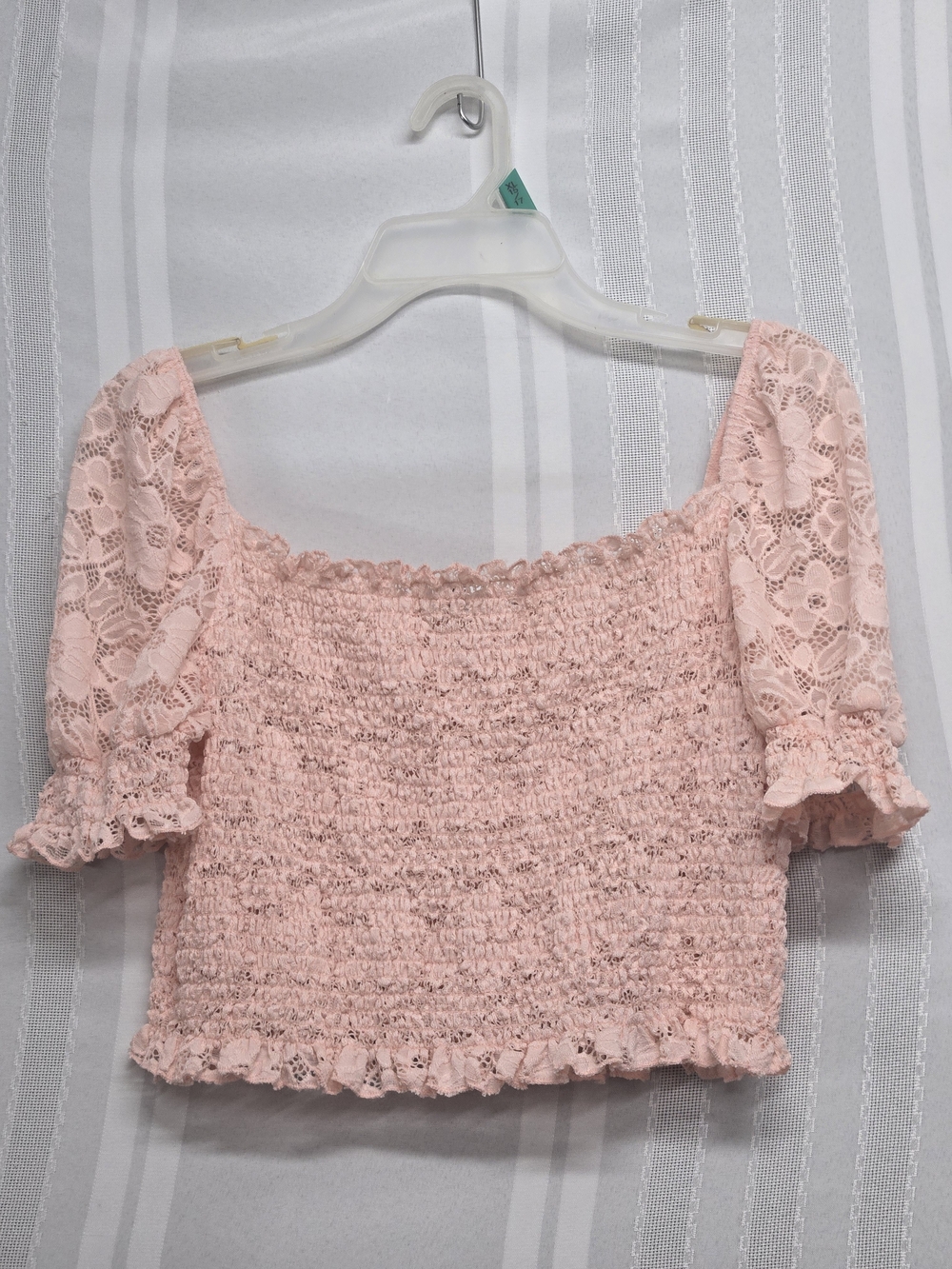 love J Blush Pink Lace Smocked Crop Top Size LARGE